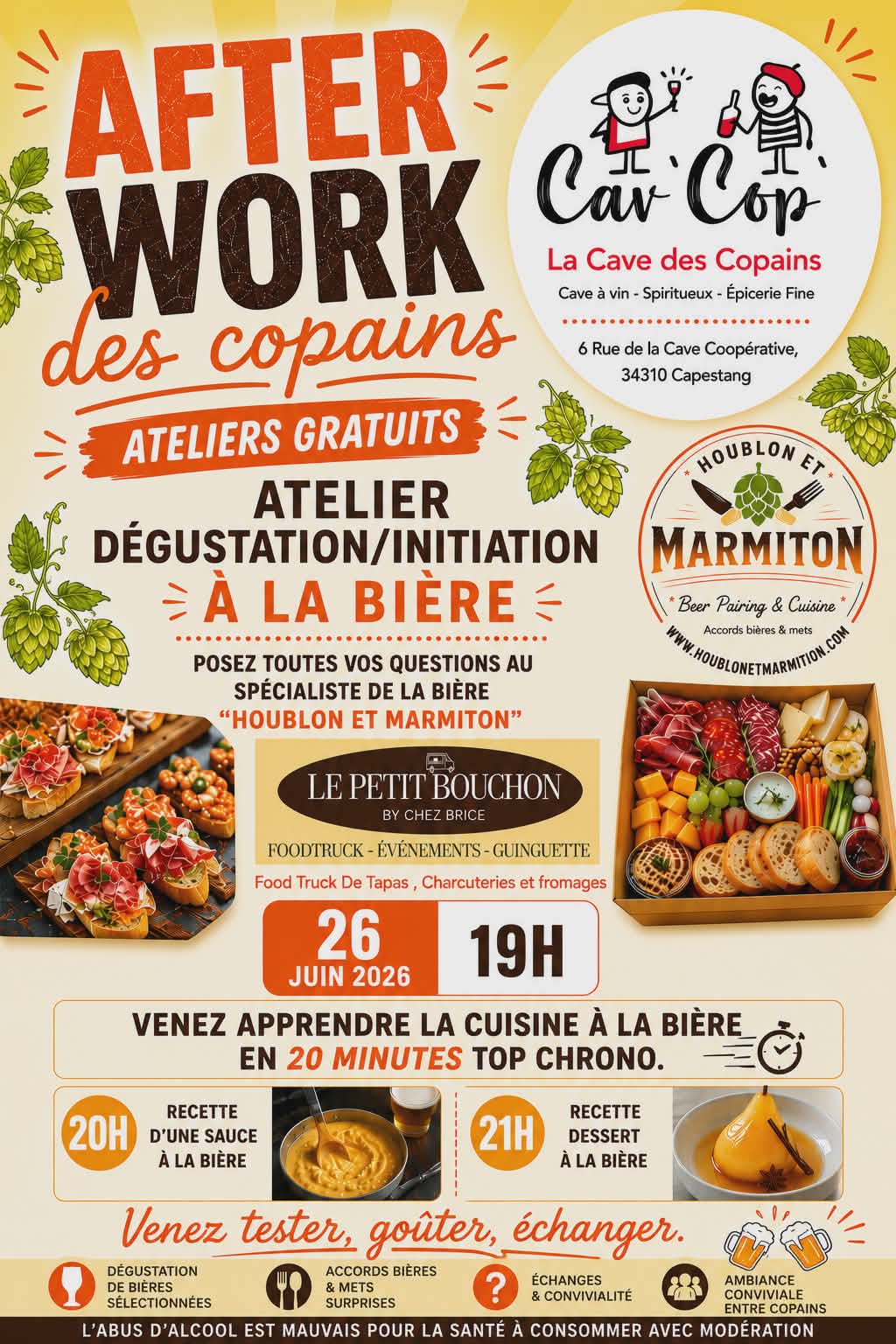 Affiche After Work des Copains — Atelier bière La Cav'Cop Capestang