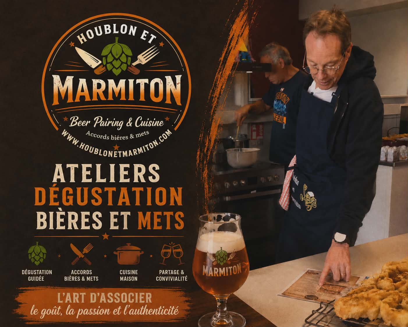 Patrick Denis en action lors d'un atelier dégustation bières et mets Houblon & Marmiton