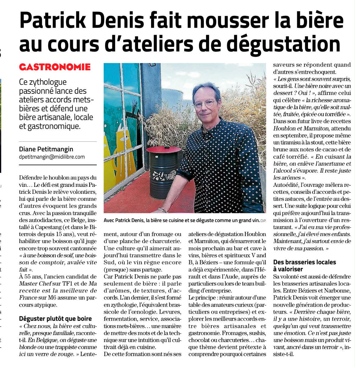 Article Midi Libre mai 2026 — Patrick Denis fait mousser la bière